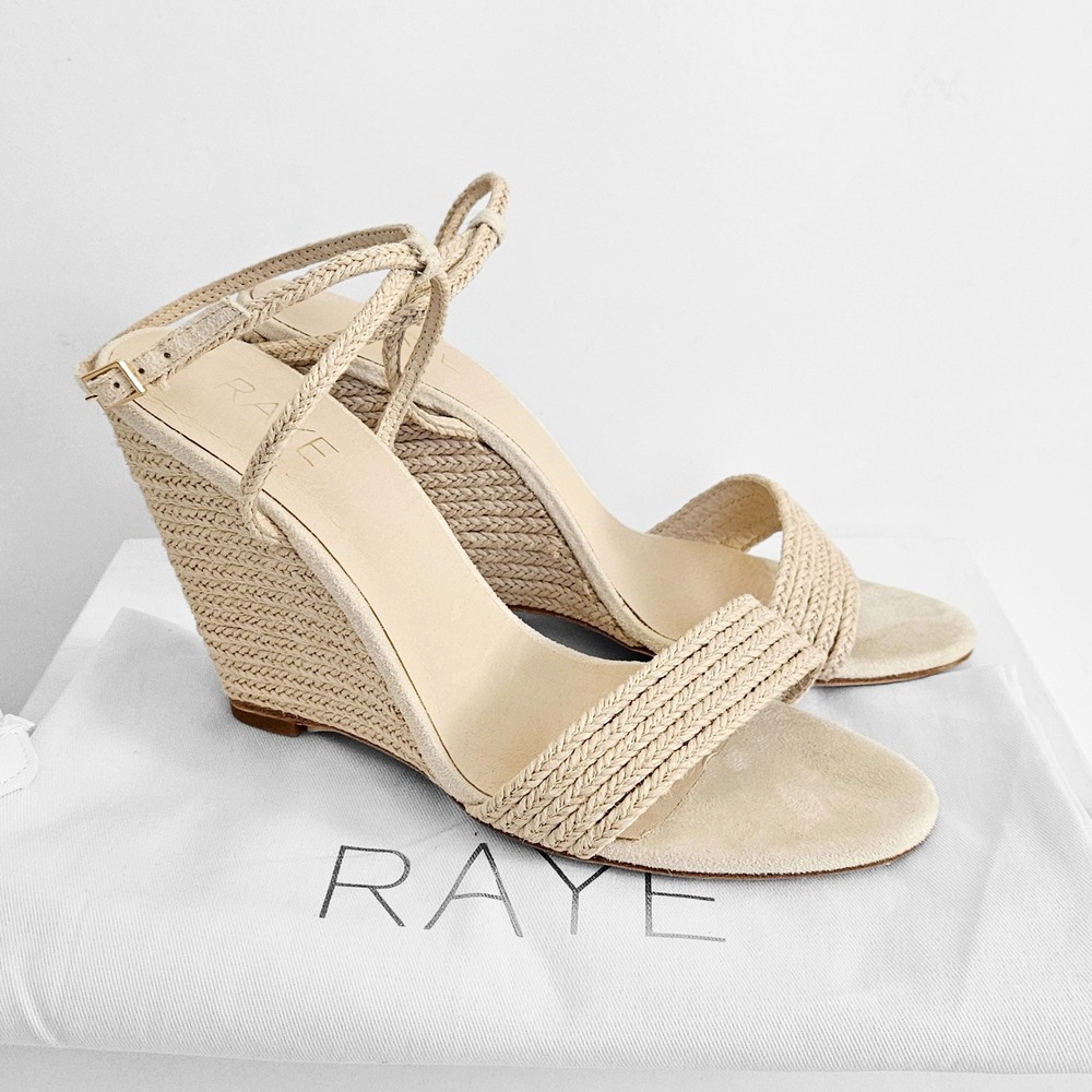 $178 RAYE Lagoon Wedge Heel Jute‎ Wrapped Ankle Buckle Closure in Bone Size 9